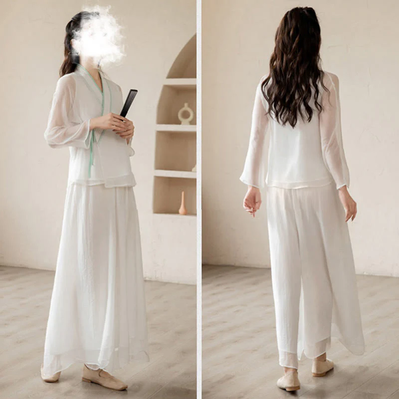 Buddha Stones Retro Preghiera Zen Meditazione Spirituale Pratica Chiffon Abbigliamento Donna Set - Image 19