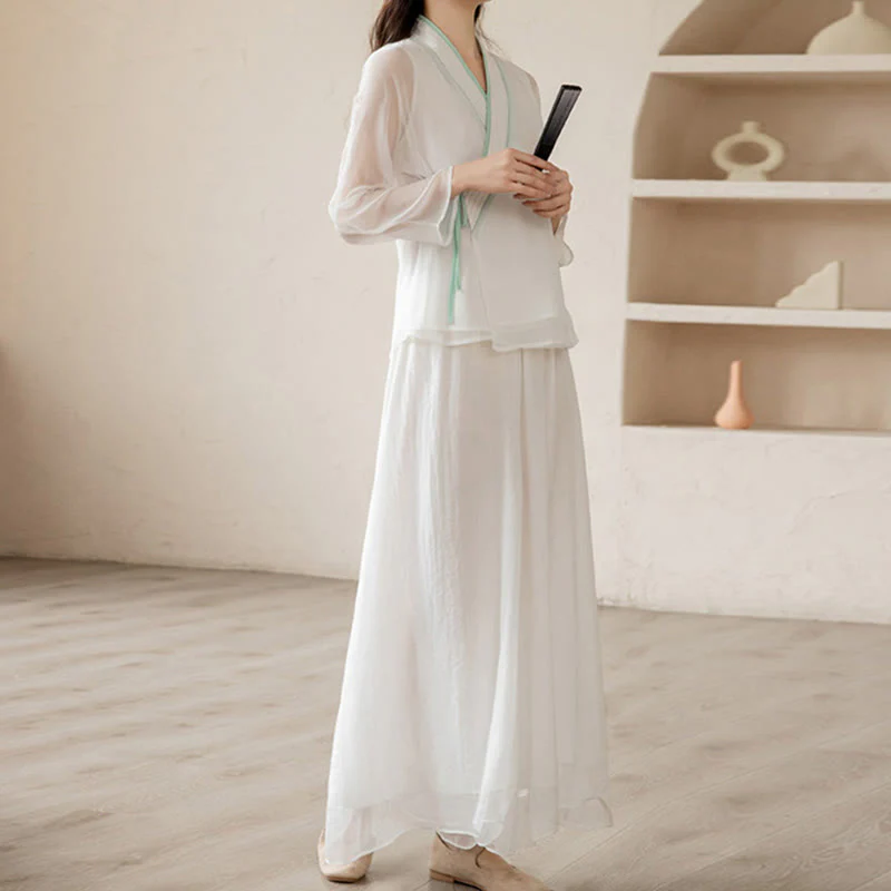 Buddha Stones Retro Preghiera Zen Meditazione Spirituale Pratica Chiffon Abbigliamento Donna Set - Image 4