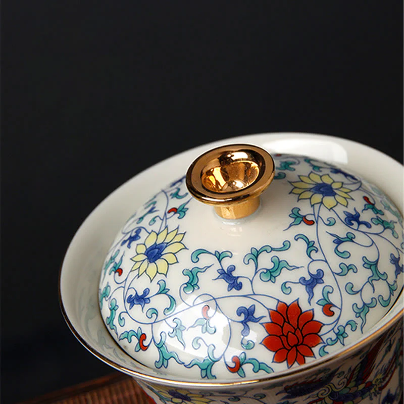 Buddha Stones Retro Prugna Fiore Pino Bambù Fenice Kirin Ceramica Gaiwan Sancai Tazza da tè Kung Fu Tazza da tè e piattino con coperchio - Image 10