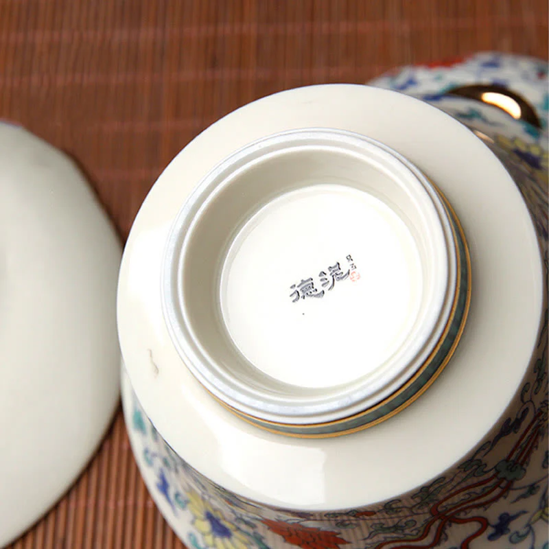 Buddha Stones Retro Prugna Fiore Pino Bambù Fenice Kirin Ceramica Gaiwan Sancai Tazza da tè Kung Fu Tazza da tè e piattino con coperchio - Image 11