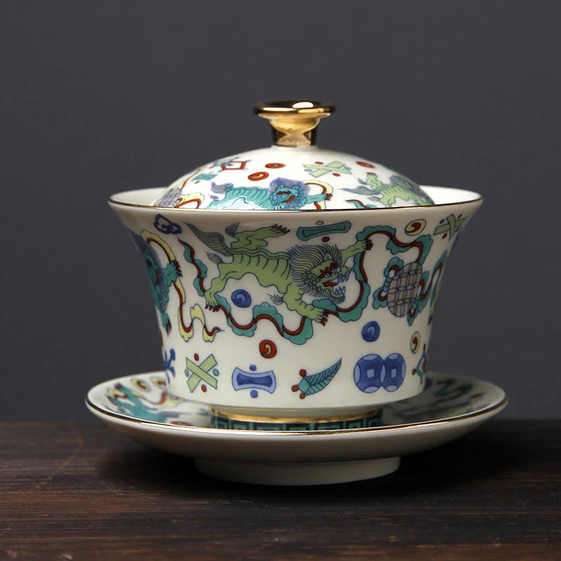 Buddha Stones Retro Prugna Fiore Pino Bambù Fenice Kirin Ceramica Gaiwan Sancai Tazza da tè Kung Fu Tazza da tè e piattino con coperchio - Image 12