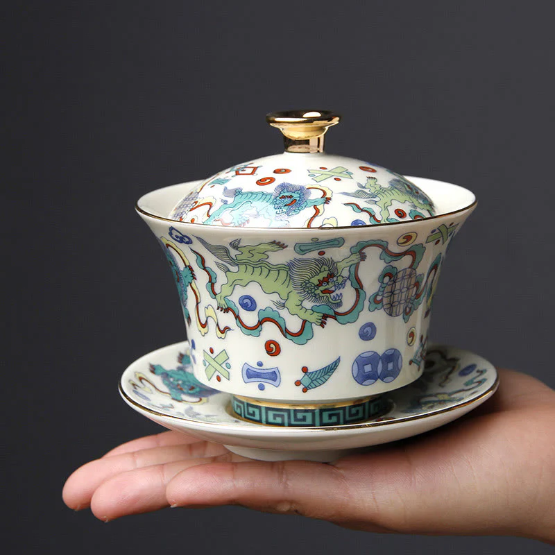 Buddha Stones Retro Prugna Fiore Pino Bambù Fenice Kirin Ceramica Gaiwan Sancai Tazza da tè Kung Fu Tazza da tè e piattino con coperchio - Image 13