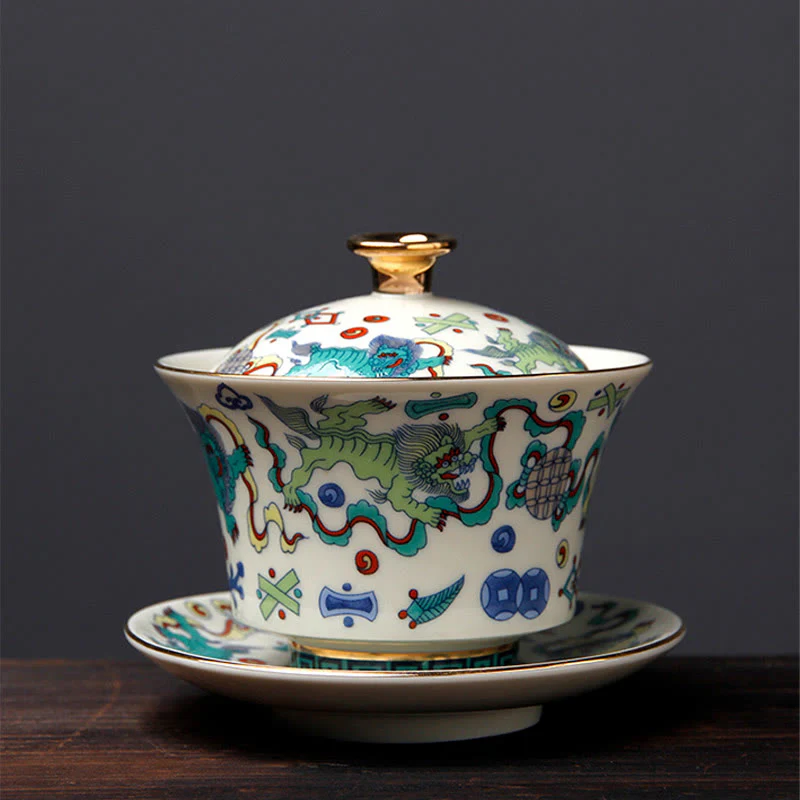 Buddha Stones Retro Prugna Fiore Pino Bambù Fenice Kirin Ceramica Gaiwan Sancai Tazza da tè Kung Fu Tazza da tè e piattino con coperchio - Image 14