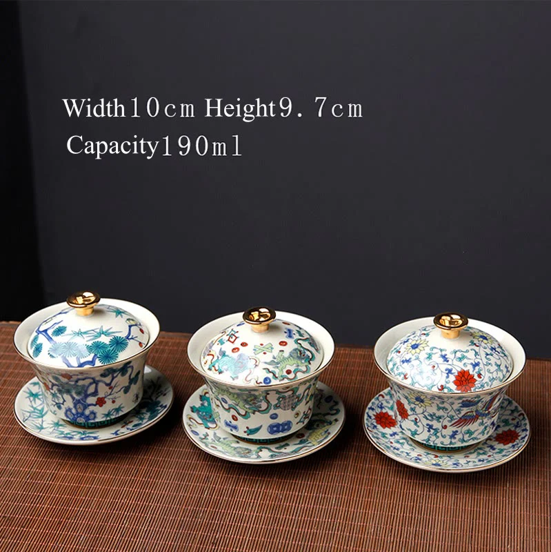 Buddha Stones Retro Prugna Fiore Pino Bambù Fenice Kirin Ceramica Gaiwan Sancai Tazza da tè Kung Fu Tazza da tè e piattino con coperchio - Image 16