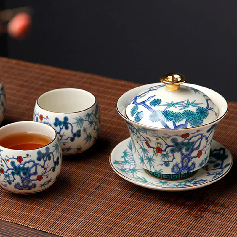 Buddha Stones Retro Prugna Fiore Pino Bambù Fenice Kirin Ceramica Gaiwan Sancai Tazza da tè Kung Fu Tazza da tè e piattino con coperchio - Image 5