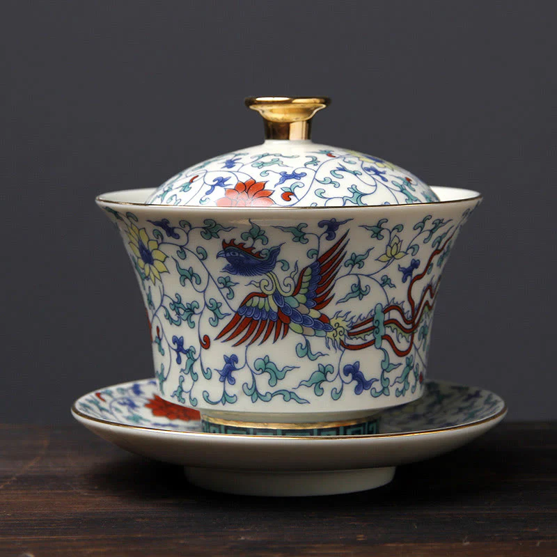Buddha Stones Retro Prugna Fiore Pino Bambù Fenice Kirin Ceramica Gaiwan Sancai Tazza da tè Kung Fu Tazza da tè e piattino con coperchio - Image 7