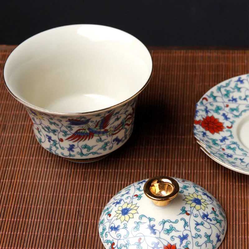 Buddha Stones Retro Prugna Fiore Pino Bambù Fenice Kirin Ceramica Gaiwan Sancai Tazza da tè Kung Fu Tazza da tè e piattino con coperchio - Image 8
