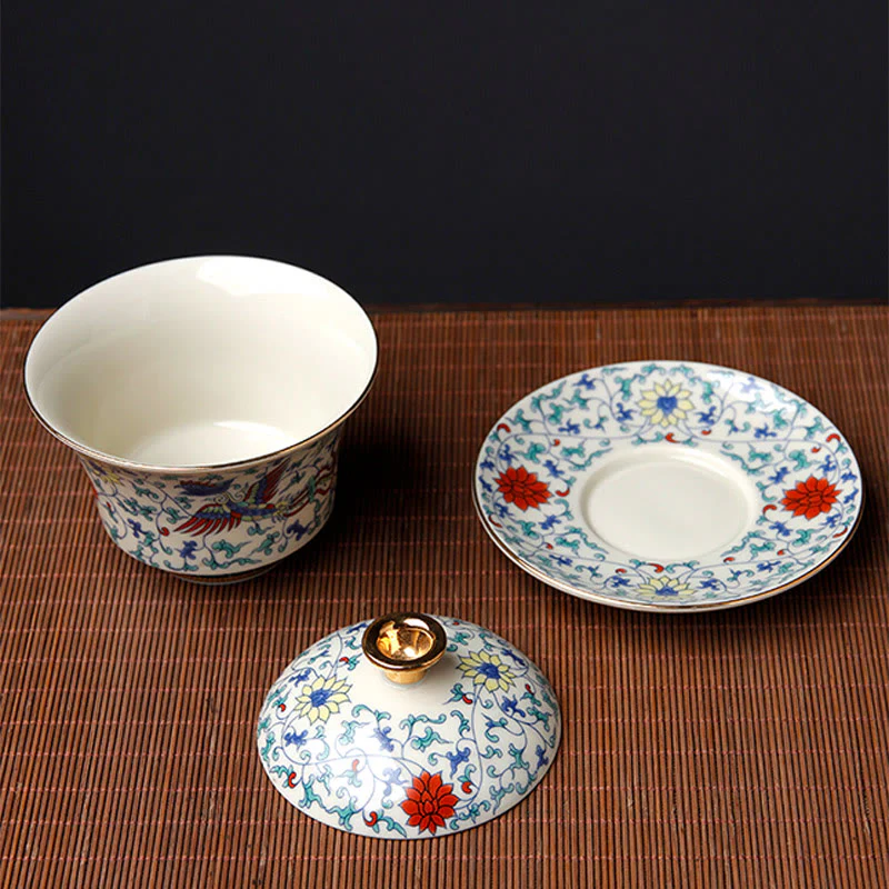 Buddha Stones Retro Prugna Fiore Pino Bambù Fenice Kirin Ceramica Gaiwan Sancai Tazza da tè Kung Fu Tazza da tè e piattino con coperchio - Image 9