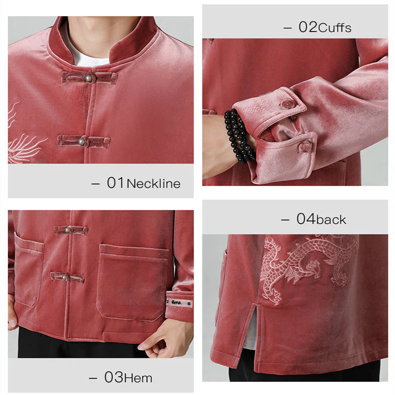 Buddha Stones Ricama Drago Casual Rana-bottoni Cotone Giacca Camicia Abbigliamento Uomo - Image 10