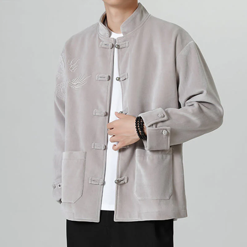 Buddha Stones Ricama Drago Casual Rana-bottoni Cotone Giacca Camicia Abbigliamento Uomo - Image 14