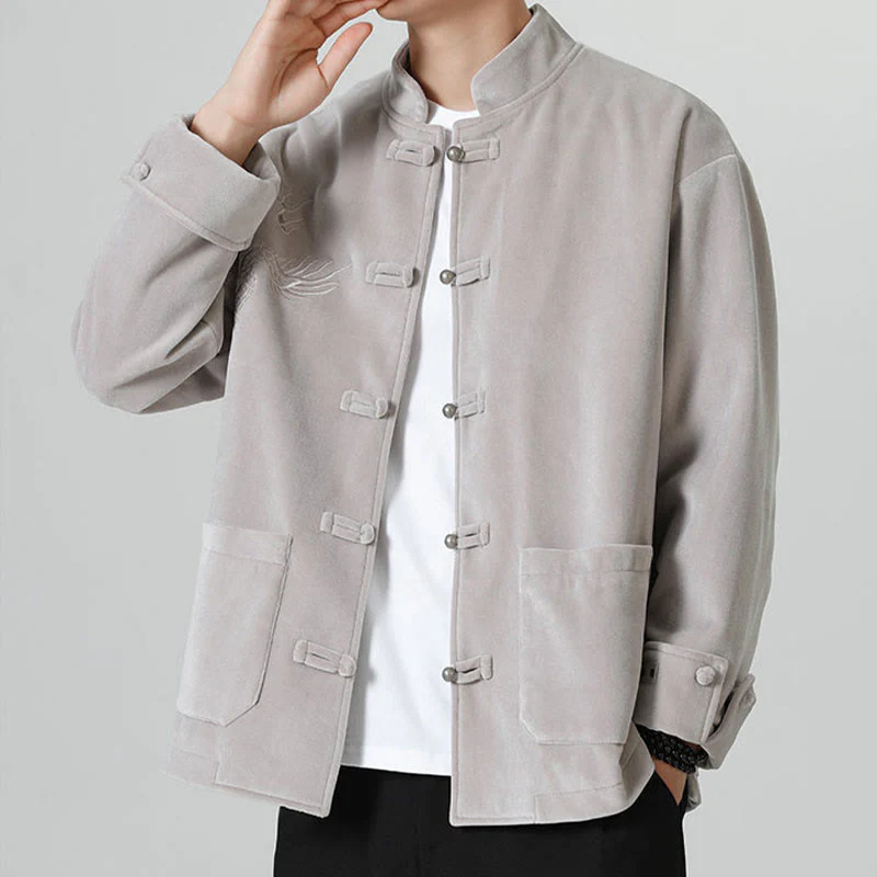 Buddha Stones Ricama Drago Casual Rana-bottoni Cotone Giacca Camicia Abbigliamento Uomo - Image 16