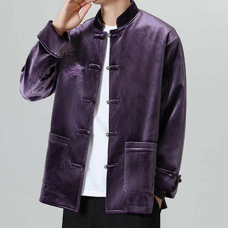 Buddha Stones Ricama Drago Casual Rana-bottoni Cotone Giacca Camicia Abbigliamento Uomo - Image 36