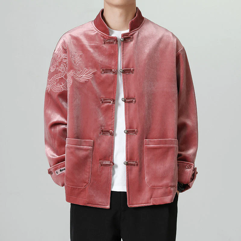 Buddha Stones Ricama Drago Casual Rana-bottoni Cotone Giacca Camicia Abbigliamento Uomo - Image 5