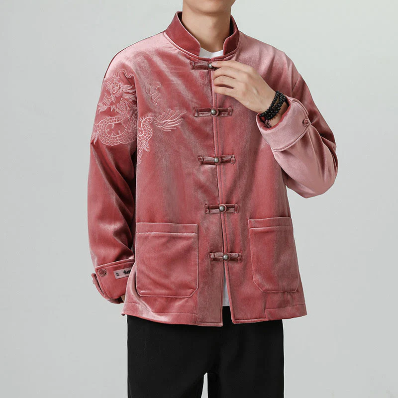 Buddha Stones Ricama Drago Casual Rana-bottoni Cotone Giacca Camicia Abbigliamento Uomo - Image 7