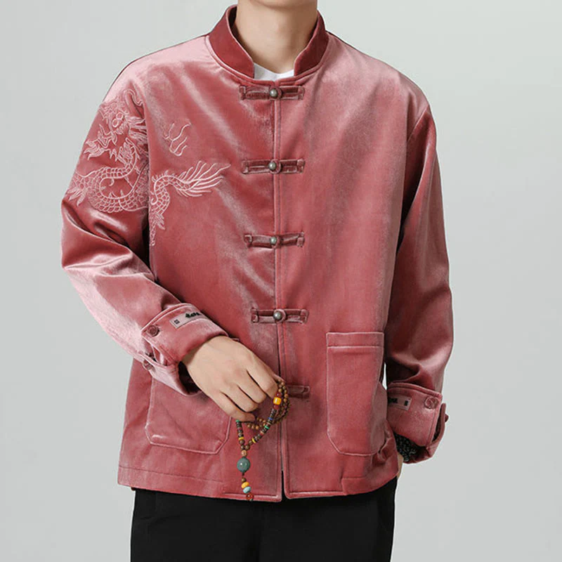 Buddha Stones Ricama Drago Casual Rana-bottoni Cotone Giacca Camicia Abbigliamento Uomo - Image 8