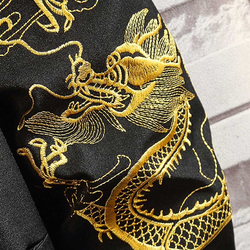 Buddha Stones Ricama Drago Fenice Casual Rana-bottoni Cotone Giacca Camicia Abbigliamento Uomo - Image 15