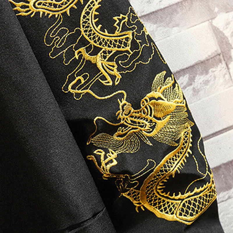 Buddha Stones Ricama Drago Fenice Casual Rana-bottoni Cotone Giacca Camicia Abbigliamento Uomo - Image 16