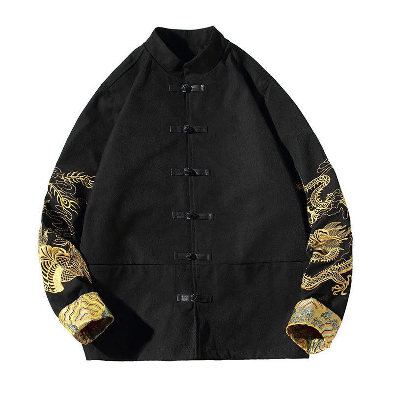 Buddha Stones Ricama Drago Fenice Casual Rana-bottoni Cotone Giacca Camicia Abbigliamento Uomo - Image 17