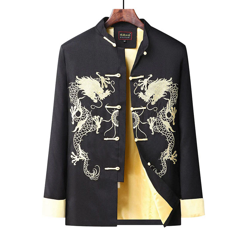 Buddha Stones Ricama Drago Maniche Girate Casual Rana-bottoni Fibra di Poliestere Giacca Camicia Pantaloni Abbigliamento Uomo - Image 17