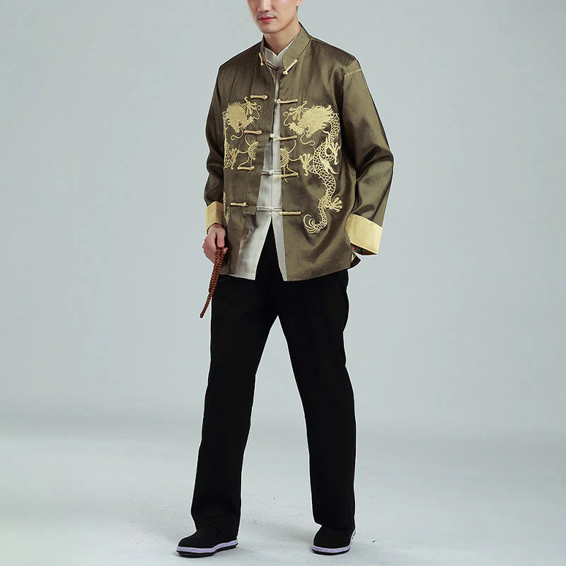 Buddha Stones Ricama Drago Maniche Girate Casual Rana-bottoni Fibra di Poliestere Giacca Camicia Pantaloni Abbigliamento Uomo - Image 21