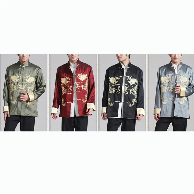Buddha Stones Ricama Drago Maniche Girate Casual Rana-bottoni Fibra di Poliestere Giacca Camicia Pantaloni Abbigliamento Uomo - Image 22