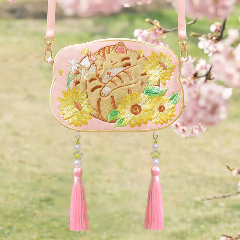 Buddha Stones Ricamo Panda Fortunato Gatto Shiba Inu Cervo Coniglio Volpe Fiore Animale Carino Borsa Hanfu Borsa A Tracolla Borsa A Tracolla - Image 14