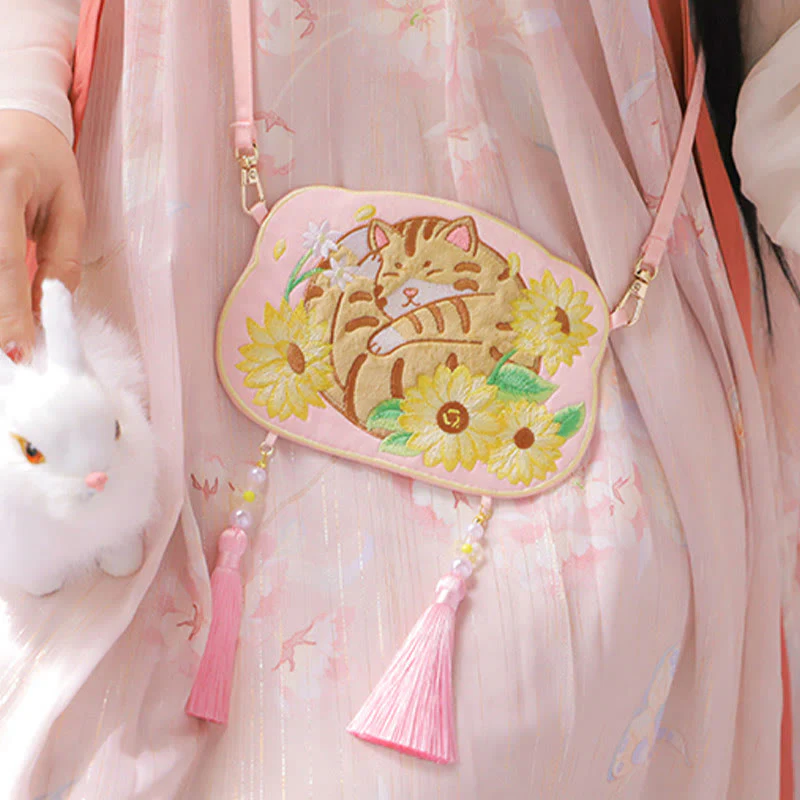 Buddha Stones Ricamo Panda Fortunato Gatto Shiba Inu Cervo Coniglio Volpe Fiore Animale Carino Borsa Hanfu Borsa A Tracolla Borsa A Tracolla - Image 17