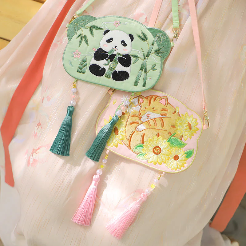 Buddha Stones Ricamo Panda Fortunato Gatto Shiba Inu Cervo Coniglio Volpe Fiore Animale Carino Borsa Hanfu Borsa A Tracolla Borsa A Tracolla - Image 2