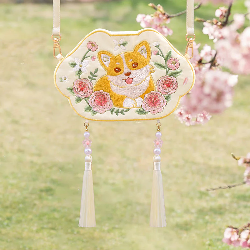 Buddha Stones Ricamo Panda Fortunato Gatto Shiba Inu Cervo Coniglio Volpe Fiore Animale Carino Borsa Hanfu Borsa A Tracolla Borsa A Tracolla - Image 21