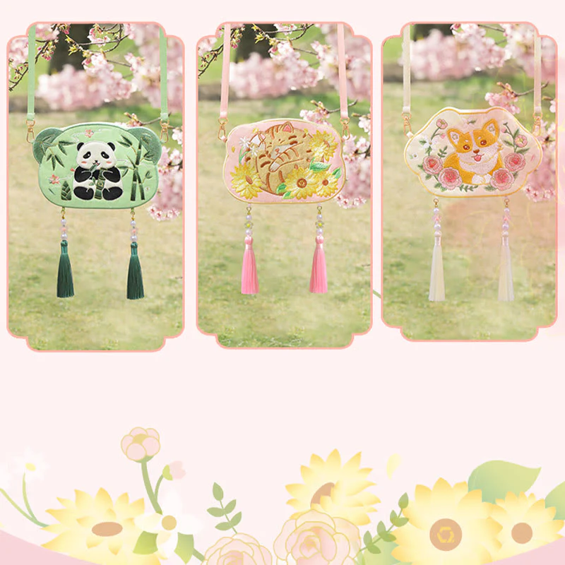 Buddha Stones Ricamo Panda Fortunato Gatto Shiba Inu Cervo Coniglio Volpe Fiore Animale Carino Borsa Hanfu Borsa A Tracolla Borsa A Tracolla - Image 26