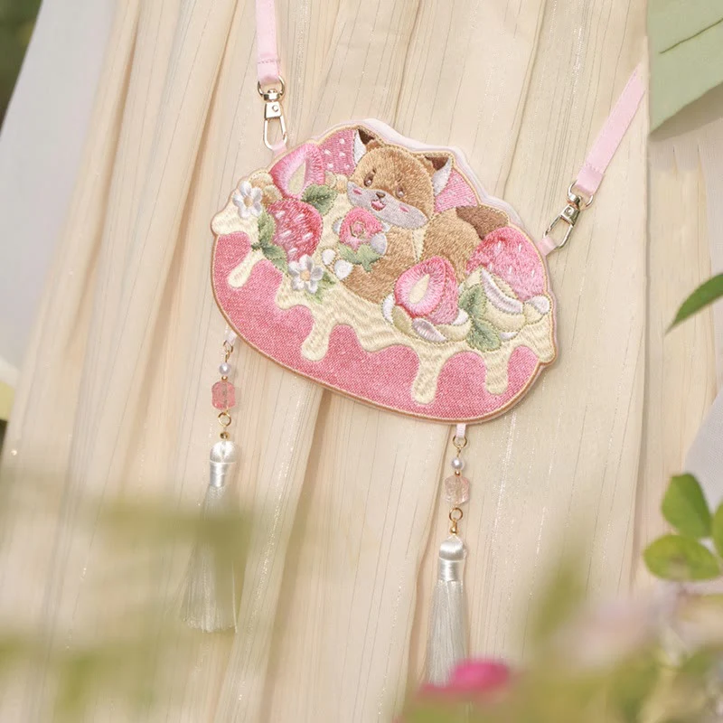 Buddha Stones Ricamo Panda Fortunato Gatto Shiba Inu Cervo Coniglio Volpe Fiore Animale Carino Borsa Hanfu Borsa A Tracolla Borsa A Tracolla - Image 33