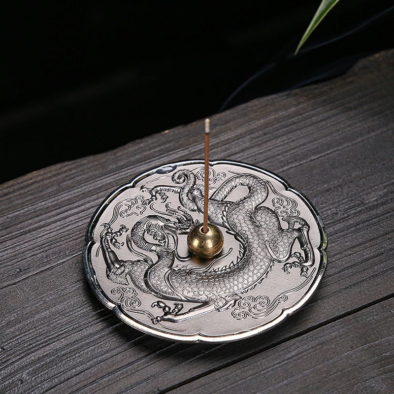 Buddha Stones rotonde di buon auspicio drago protezione lega di rame bruciatore di incenso decorazione