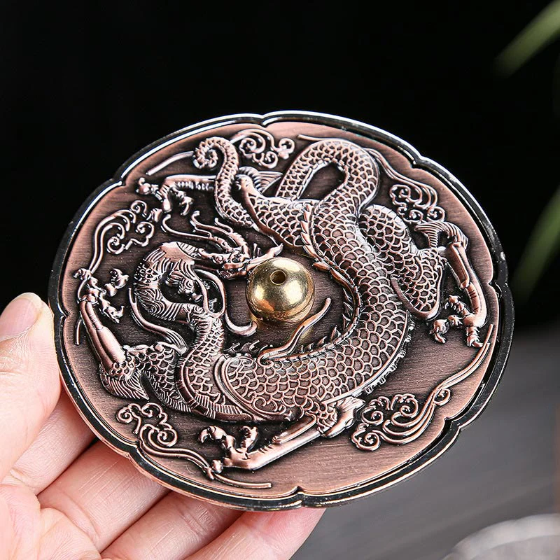 Buddha Stones rotonde di buon auspicio drago protezione lega di rame bruciatore di incenso decorazione - Image 3