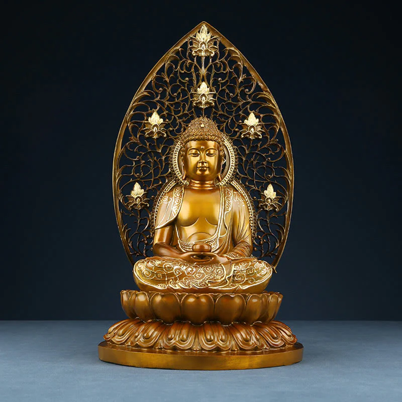 Buddha Stones Sakyamuni Amitabha Statua del Buddha della Medicina Statua di Rame della Serenità Decorazione per la Casa - Image 3