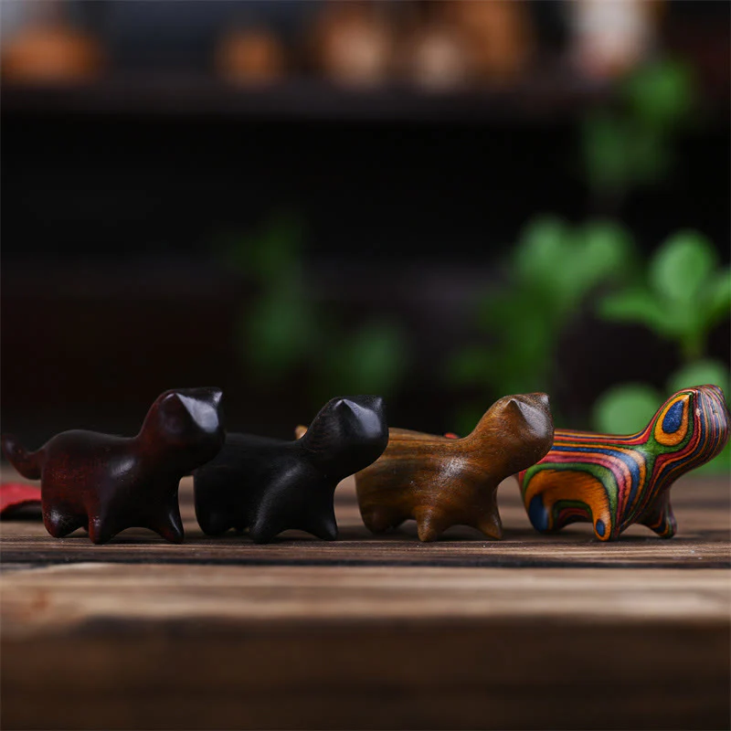 Buddha Stones Sandalo verde Foglia piccola Sandalo rosso Legno di ebano Legno arcobaleno Mini gatto che cammina fortunato Decorazione positiva - Image 19