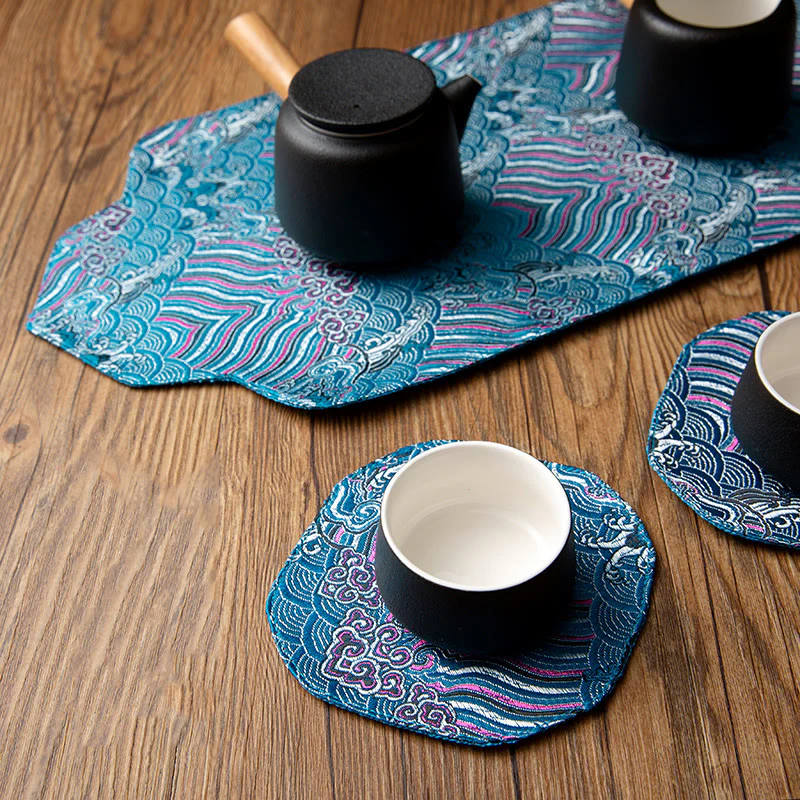 Buddha Stones Sea Wave Bamboo Plum Blossom Broccato Ricamo Sottobicchiere per tazza da tè Kung Fu Tappetino da tè - Image 13