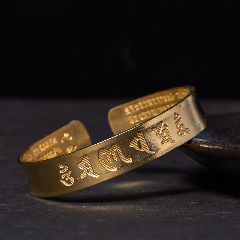 Buddha Stones Sei parole vere 'om Mani Padme Hum' Sutra del cuore Bracciale rigido in ottone e rame per la pace interiore - Image 7