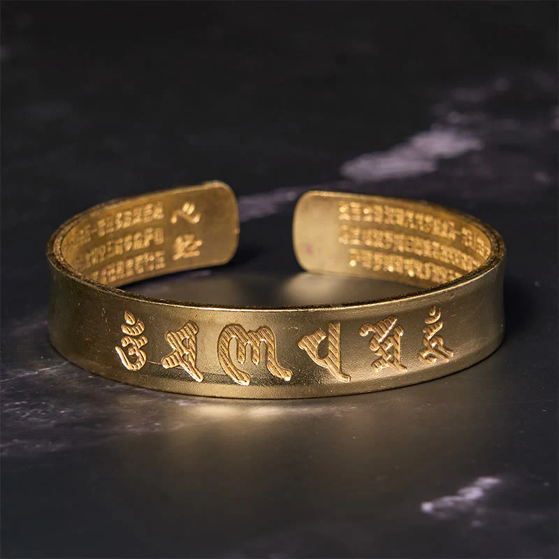 Buddha Stones Sei parole vere 'om Mani Padme Hum' Sutra del cuore Bracciale rigido in ottone e rame per la pace interiore - Image 8