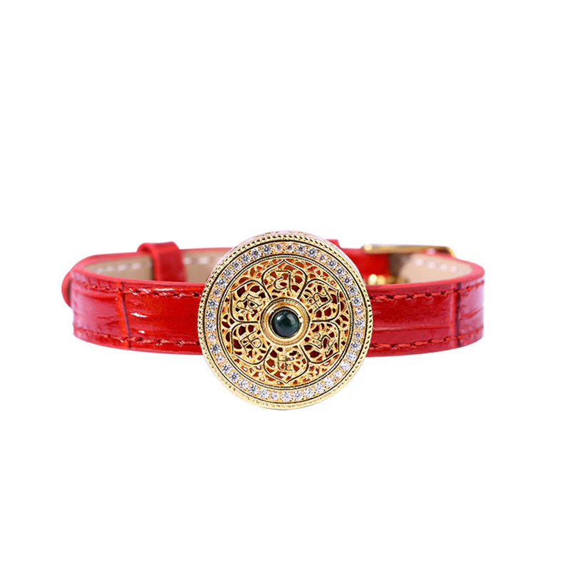 Buddha Stones Sei parole vere Otto tesori Bussola Giada Bracciale in pelle placcato oro 24K - Image 5