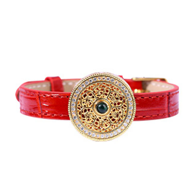 Buddha Stones Sei parole vere Otto tesori Bussola Giada Bracciale in pelle placcato oro 24K - Image 6