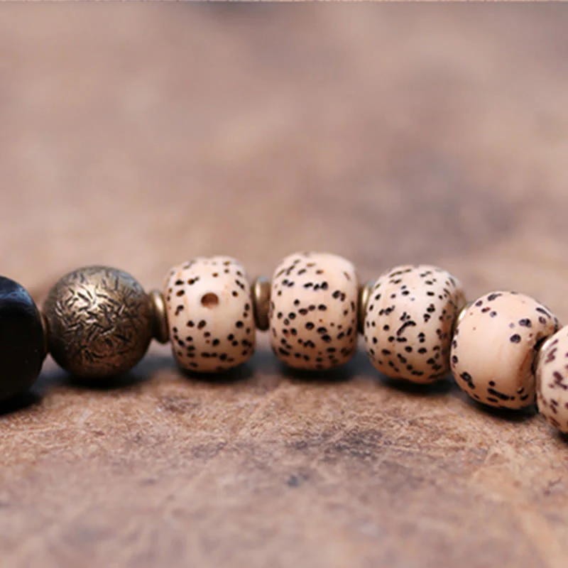 Buddha Stones Semi di Bodhi Tibetano Ossidiana Nera Legno di Ebano Rame Braccialetto della Pace - Image 10