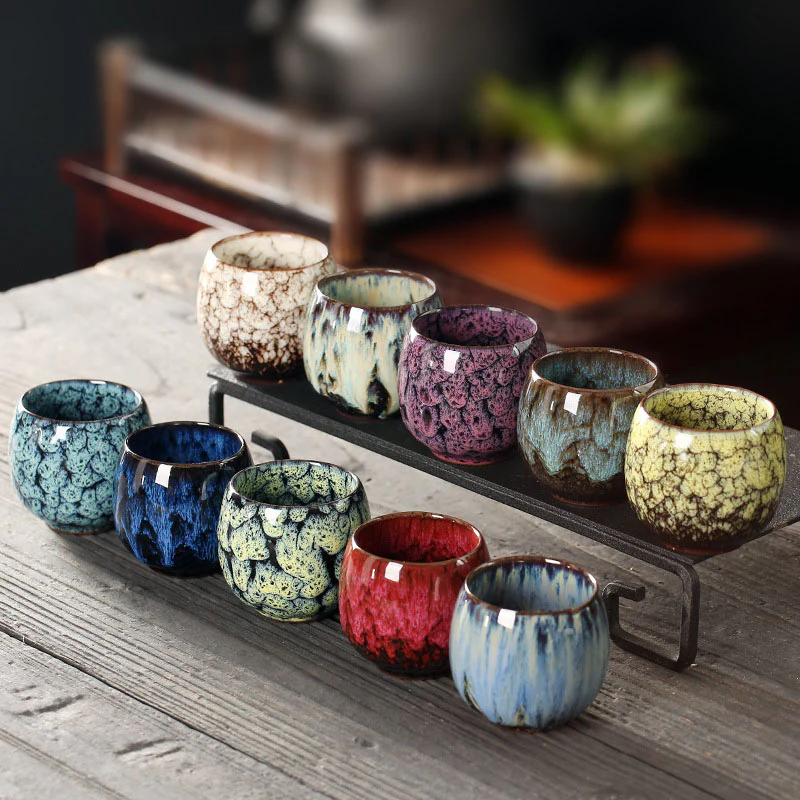 Buddha Stones Semplice multicolore Forno Cambiamento Cinese Jianzhan Tazza da tè in ceramica Kung Fu Tazza da tè 110ml