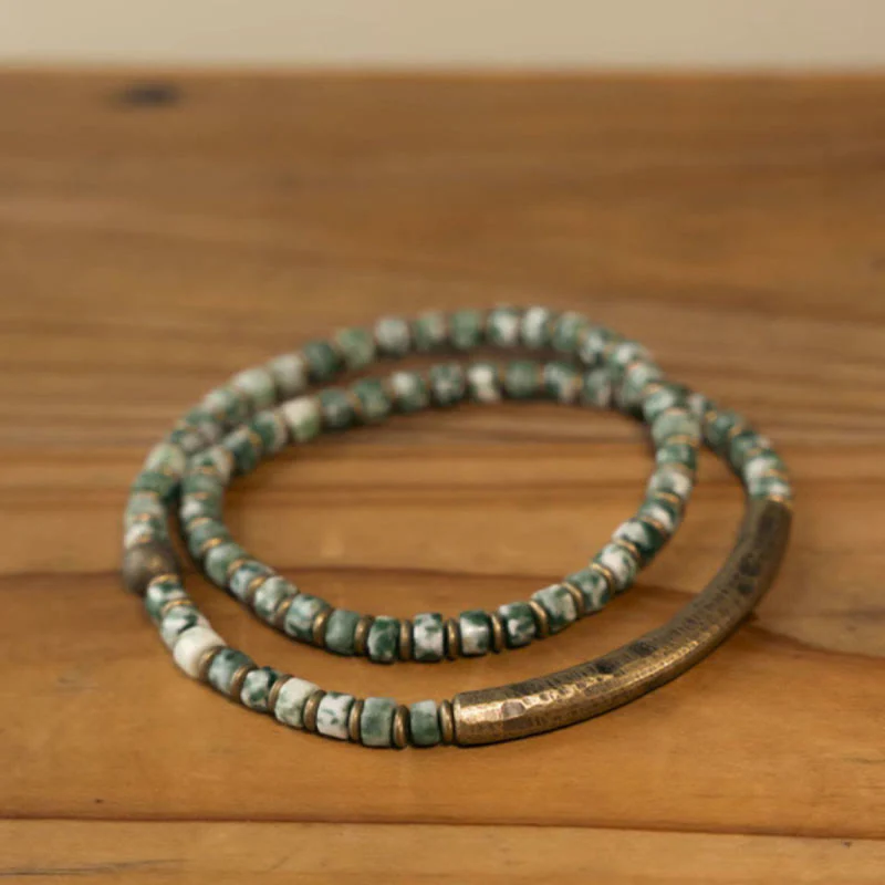 Buddha Stones Sodalite Immagine Diaspro Pietra Verde Punto Braccialetto Armonia Saggezza - Image 9