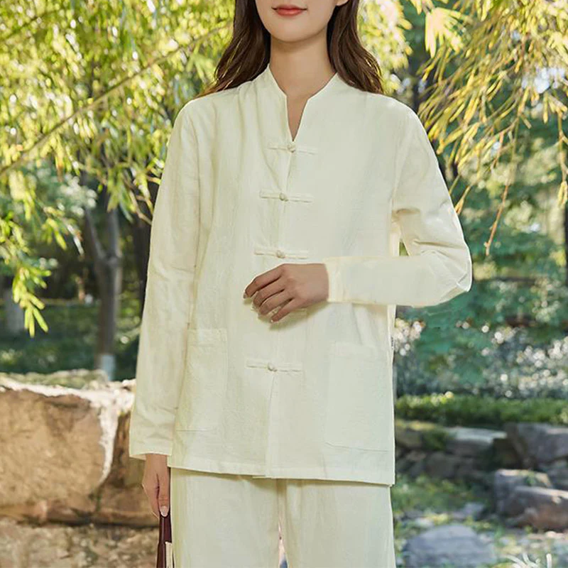 Buddha Stones Spirituale Zen Pratica Yoga Meditazione Preghiera Uniforme Cotone Lino Abbigliamento Donna Set - Image 16