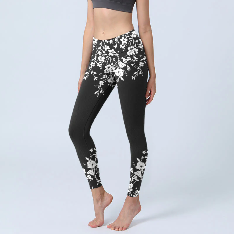 Buddha Stones Splendidi leggings da palestra con stampa floreale in stile minimalista, pantaloni da yoga da donna