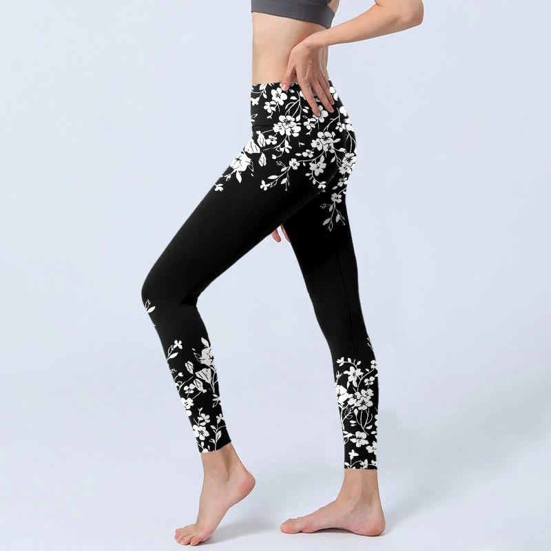Buddha Stones Splendidi leggings da palestra con stampa floreale in stile minimalista, pantaloni da yoga da donna - Image 3
