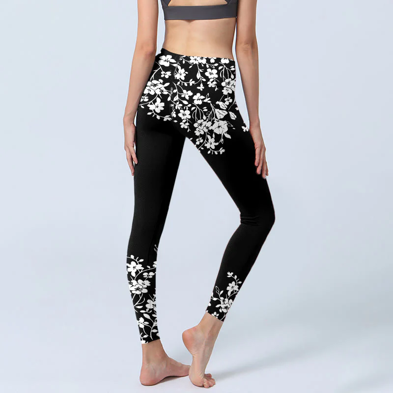 Buddha Stones Splendidi leggings da palestra con stampa floreale in stile minimalista, pantaloni da yoga da donna - Image 4
