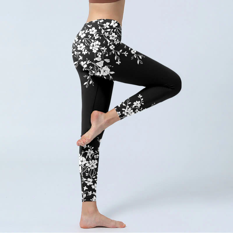 Buddha Stones Splendidi leggings da palestra con stampa floreale in stile minimalista, pantaloni da yoga da donna - Image 5