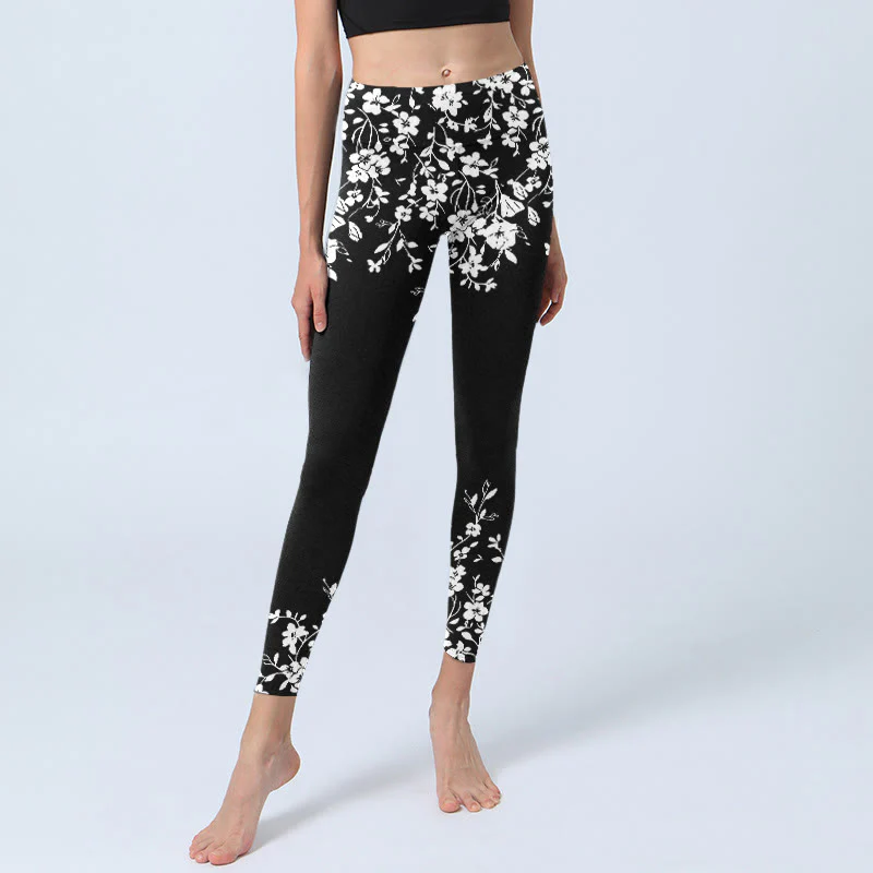 Buddha Stones Splendidi leggings da palestra con stampa floreale in stile minimalista, pantaloni da yoga da donna - Image 6