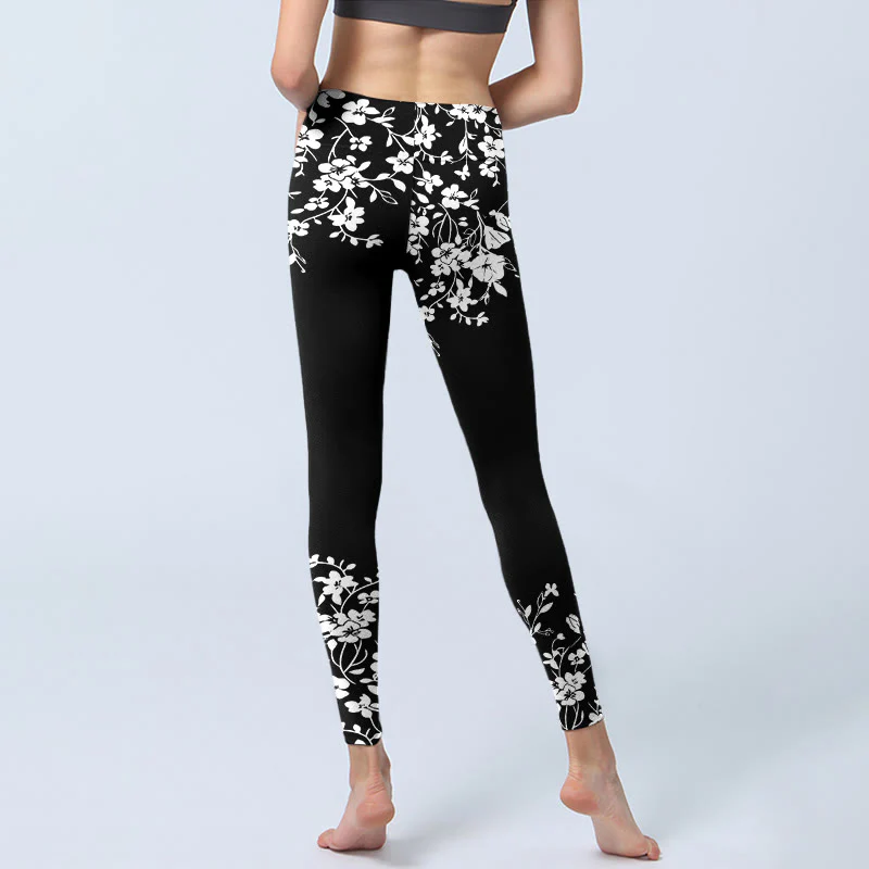 Buddha Stones Splendidi leggings da palestra con stampa floreale in stile minimalista, pantaloni da yoga da donna - Image 7